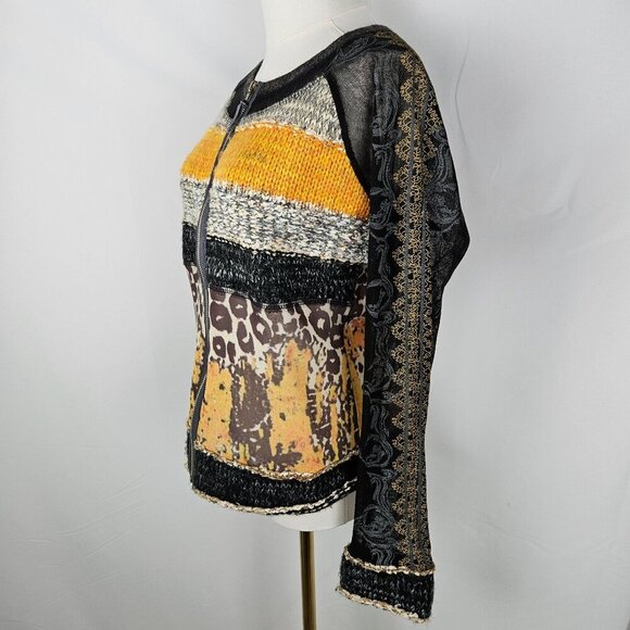 Lulu-H Patchwork Knit Cardigan Zip Front Animal Print Sz. Large Mob Wife - Picture 4 of 10
